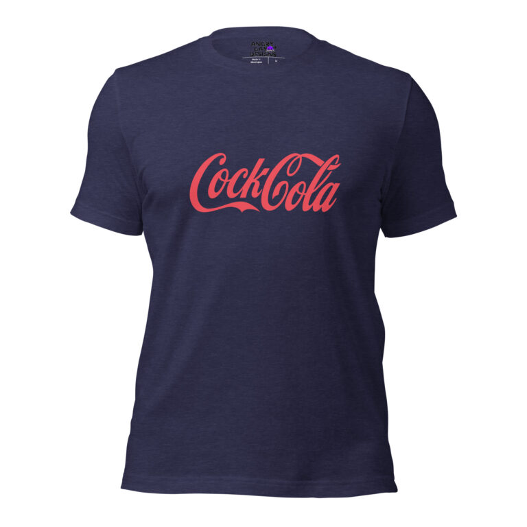 Navy blue Cock-Cola t-shirt featuring "CockCola" in red script on the front, styled like the Coca-Cola logo.