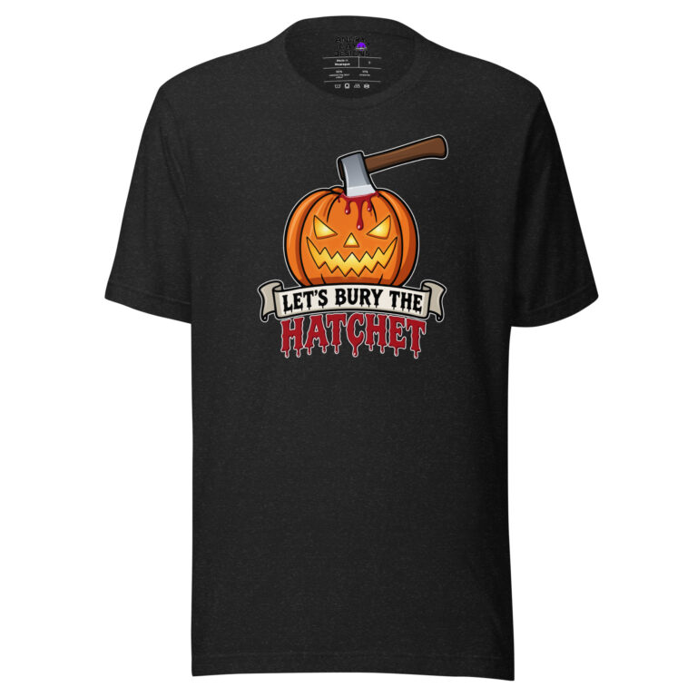 Let's Bury the Hatchet t-shirt with a jack-o'-lantern and axe, funny Halloween tee